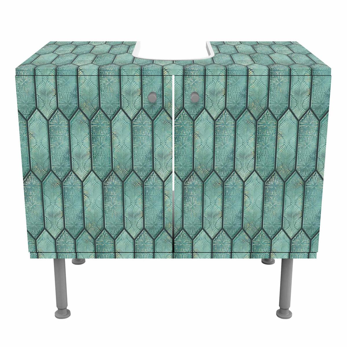 WASCHBECKENUNTERSCHRANK Fischschuppen Muster Fliesen Emerald Grün 60/55/35 cm - Grün, Holzwerkstoff (60/55/35cm) - Bilderwelten