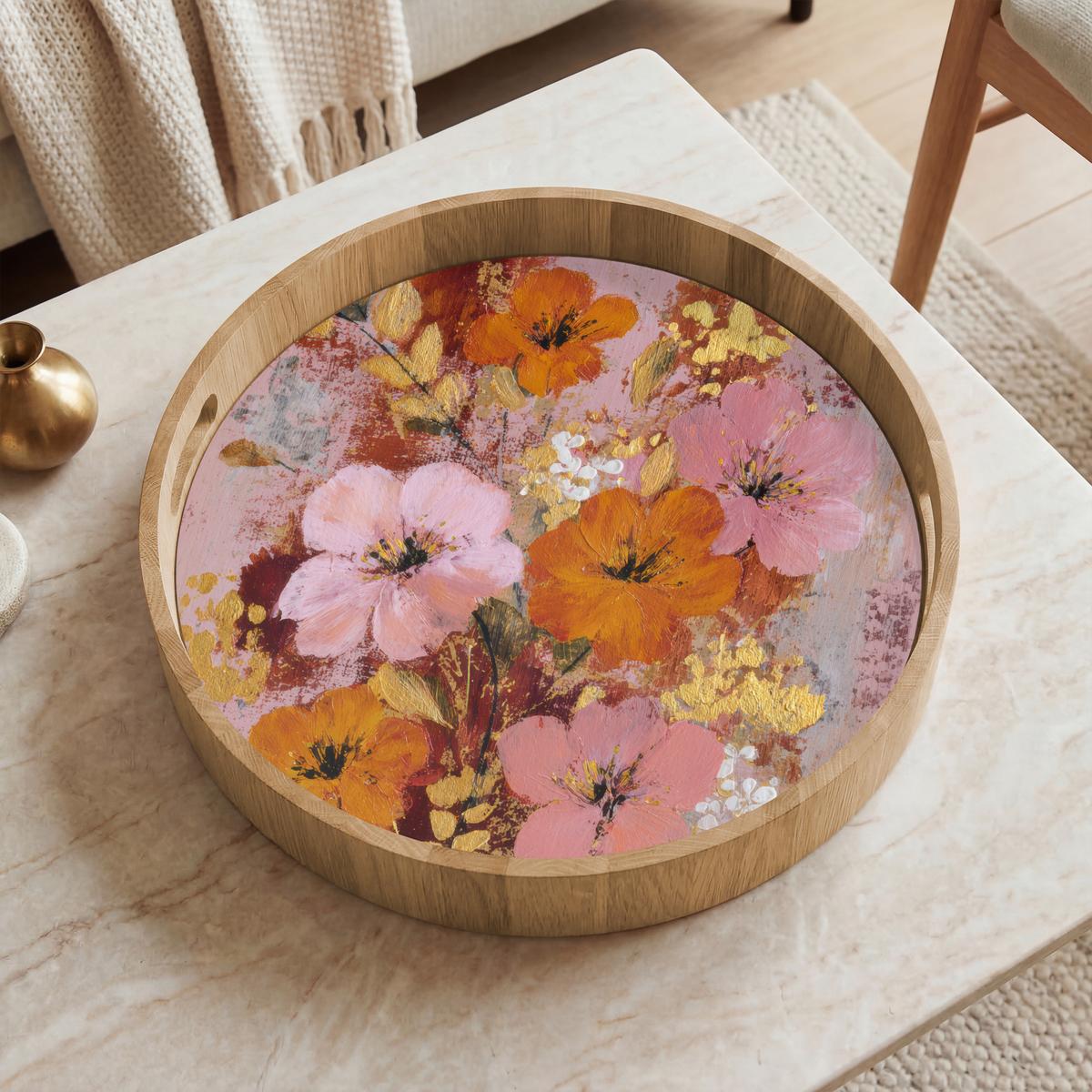 TABLETT Malerei - Blumen - Rustikal - Rosa 40x40 cm - Rosa, Holz (40/5/5cm) - OnlyWow