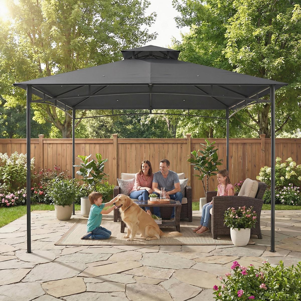 PAVILLON Polyester Metall Dunkelgrau - Dunkelgrau, Textil/Metall (300/285/300cm) - Outsunny