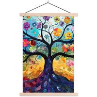 POSTER MIT MAGNETLEISTEN Kunst - Baum des Lebens - Blumen - Hippie Deko Wohnzimmer 40x60 cm - Dunkelblau, Textil (40/60/0.15cm) - MuchoWow