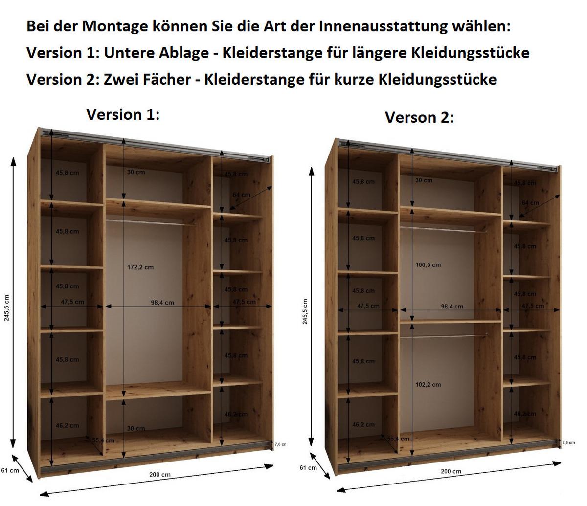 SCHWEBETÜRENSCHRANK 245,5/200/64 2-türig - Goldfarben/Schwarz, Holz/Metall (200/245/64cm) - Abiks Möbel