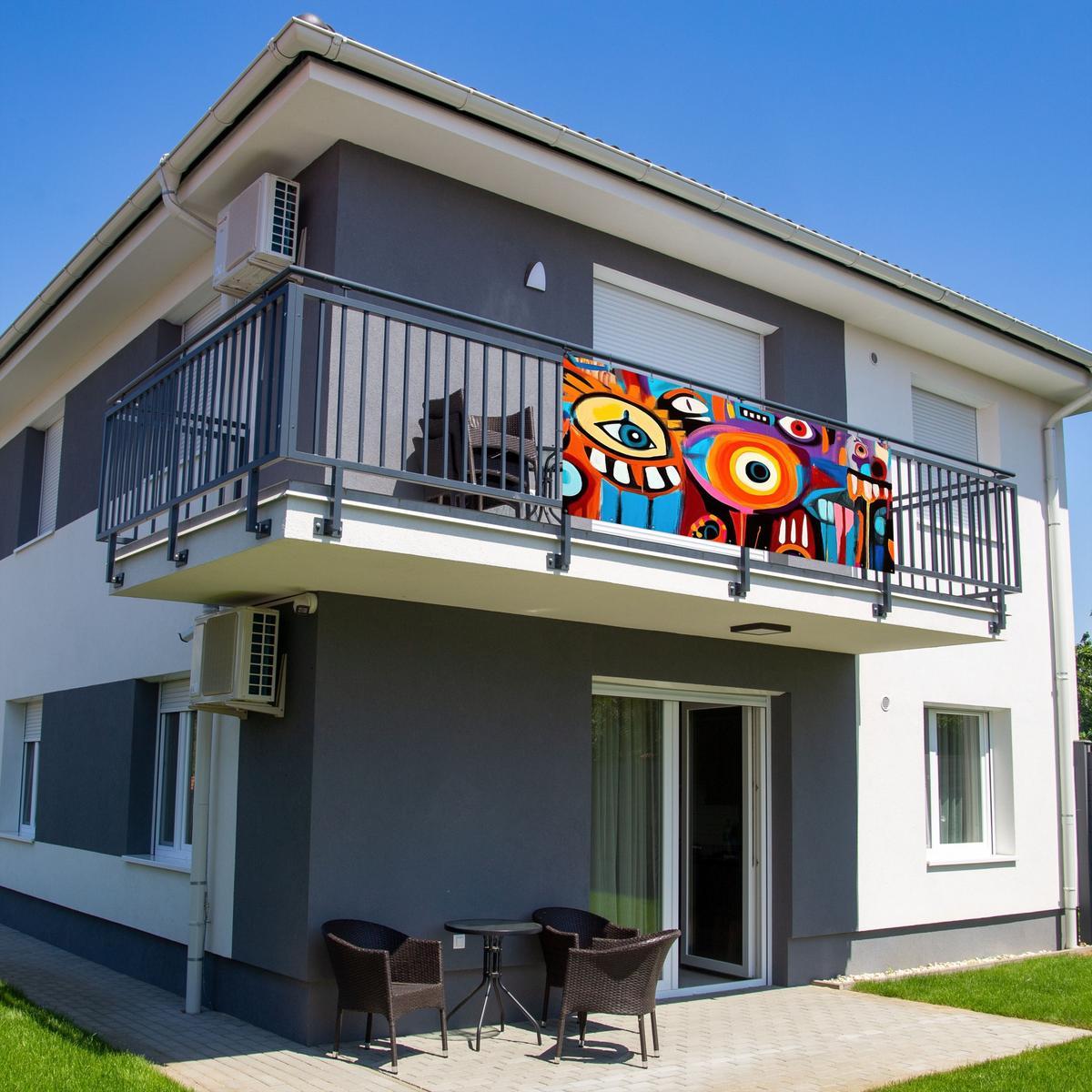 BALKON-SICHTSCHUTZ Abstrakt - Gesicht - Farbenfroh Balkon Deko 300x130 cm - Multicolor, Kunststoff (300/130cm) - MuchoWow