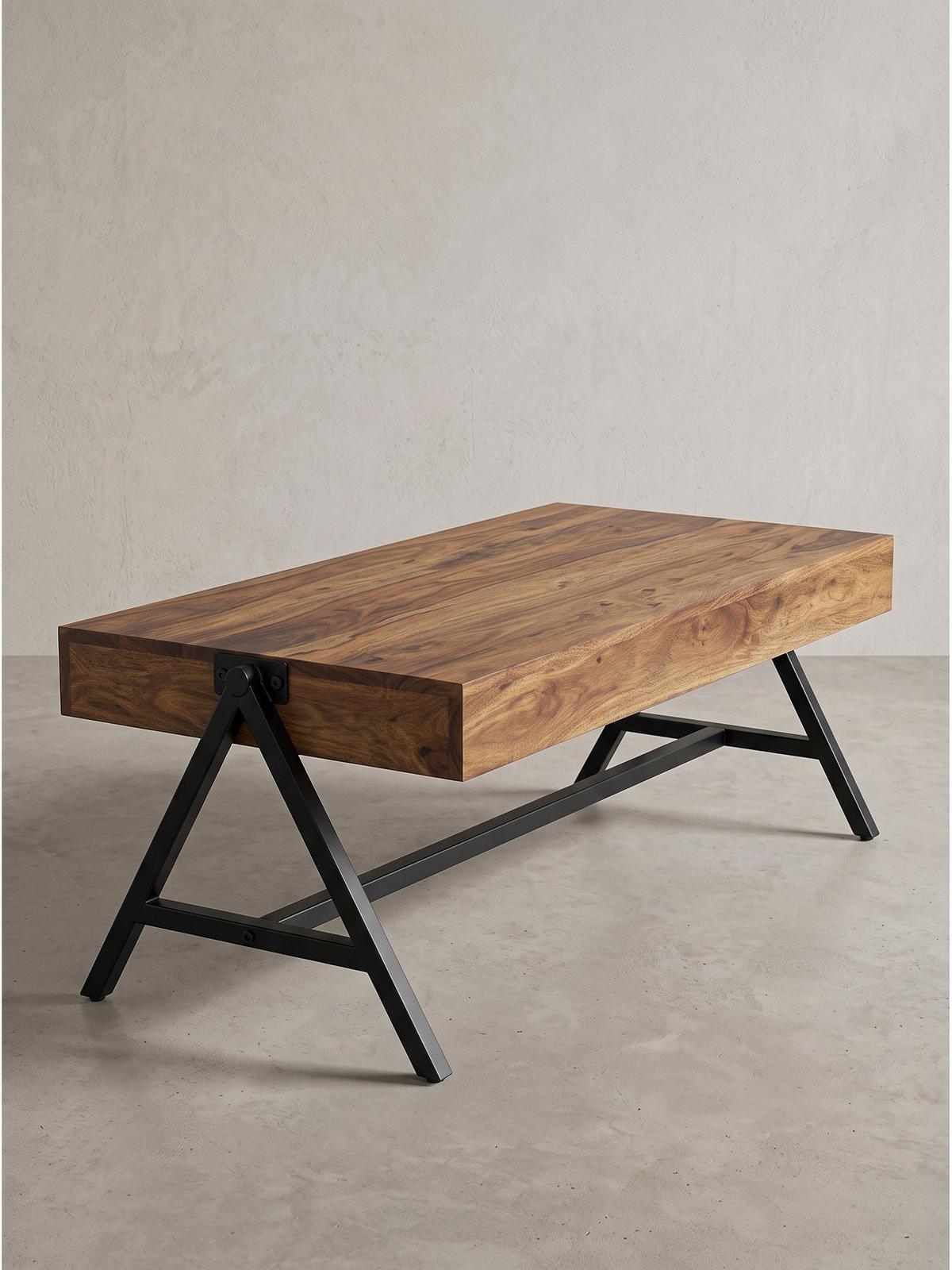 COUCHTISCH SENJA, Dunkles Massivholz, 120 x 60 x 40 cm - Schwarz/Braun, Holz/Metall (60/120/40cm) - KADIMA DESIGN
