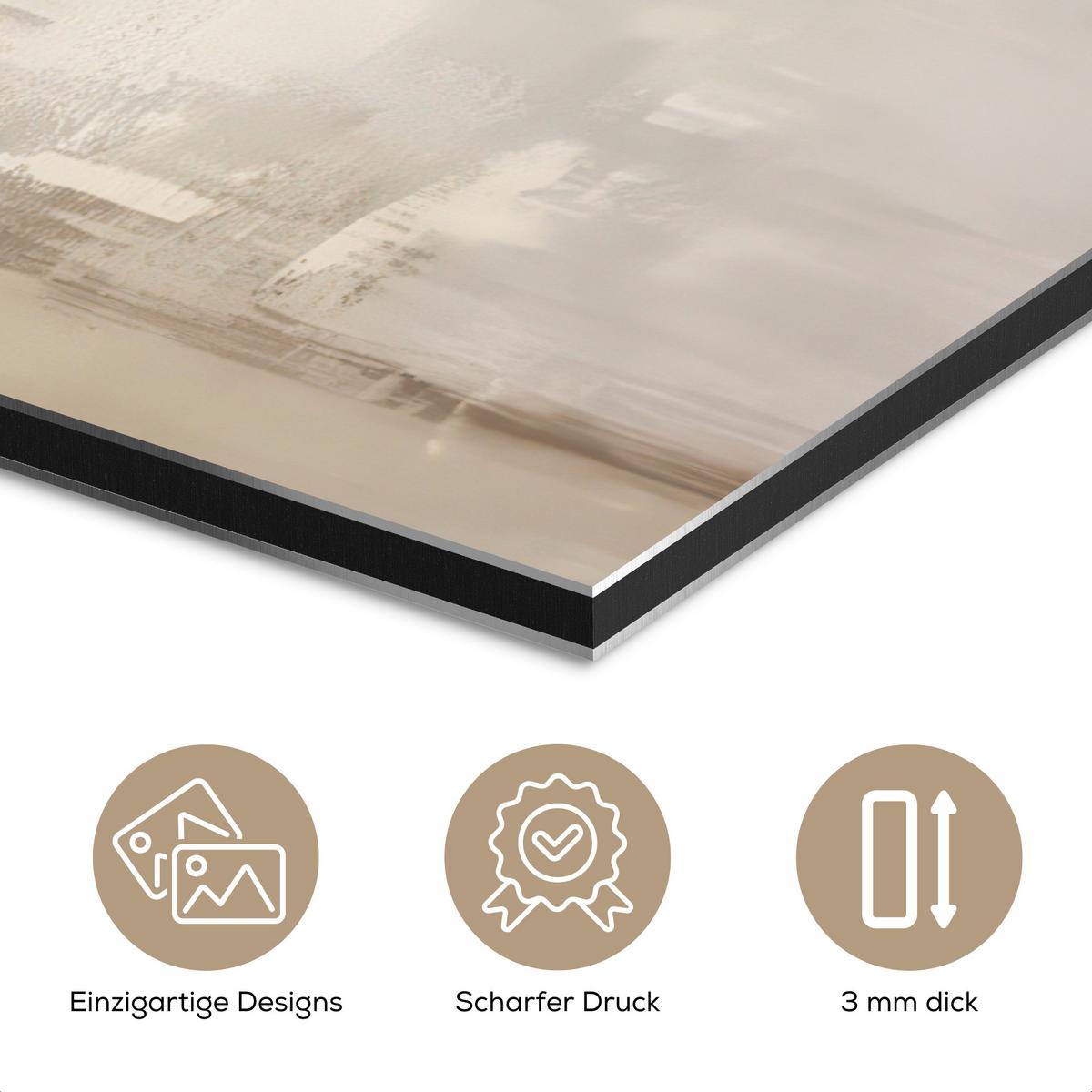 METALLBILD Moderne Kunst - Abstrakt - Beige 80x120 cm - Beige, Metall (80/120cm) - MuchoWow
