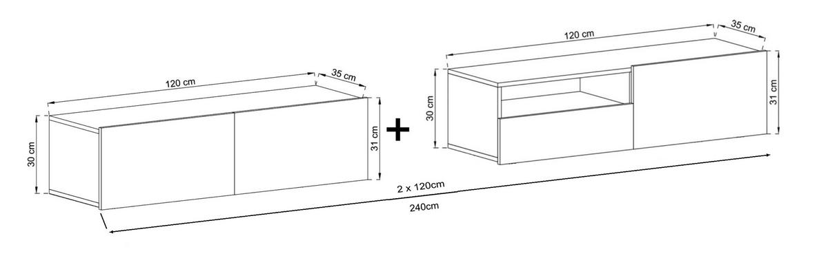 TV-LOWBOARD 2-er Set Enjoy Grau Matt Schublade 120 cm - Grau, Holzwerkstoff (240/30/35cm) - Meble Lindner