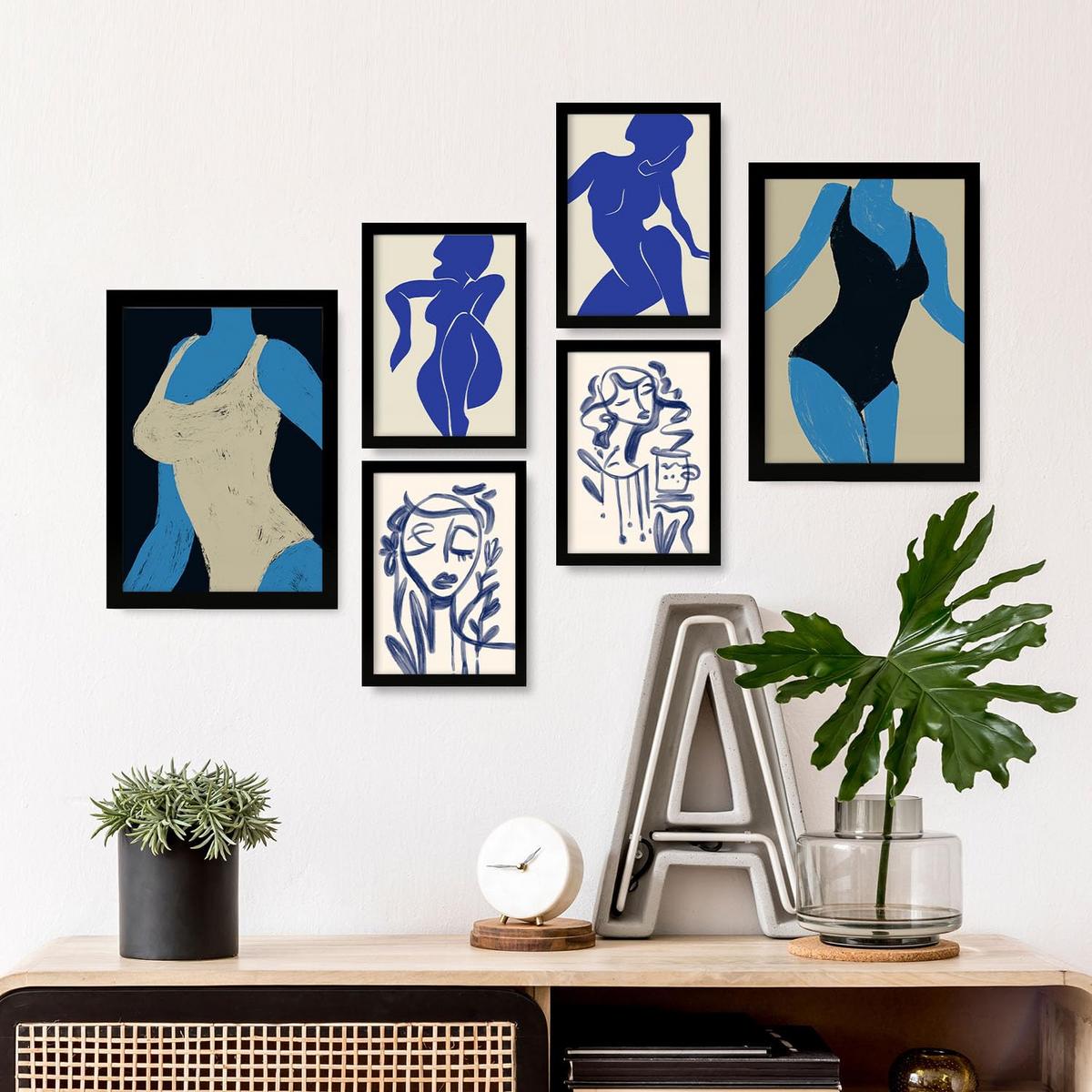 POSTER Set Mit 6 Mettle Körper 1 In Weibliche Zusammenfassung Ästhetische Dekorative Gemälde Für Ihr Wohnzimmer Zuhause A3 & A4 Schwarzer Rahmen - Schwarz, Papier (29/3cm) - Nacnic