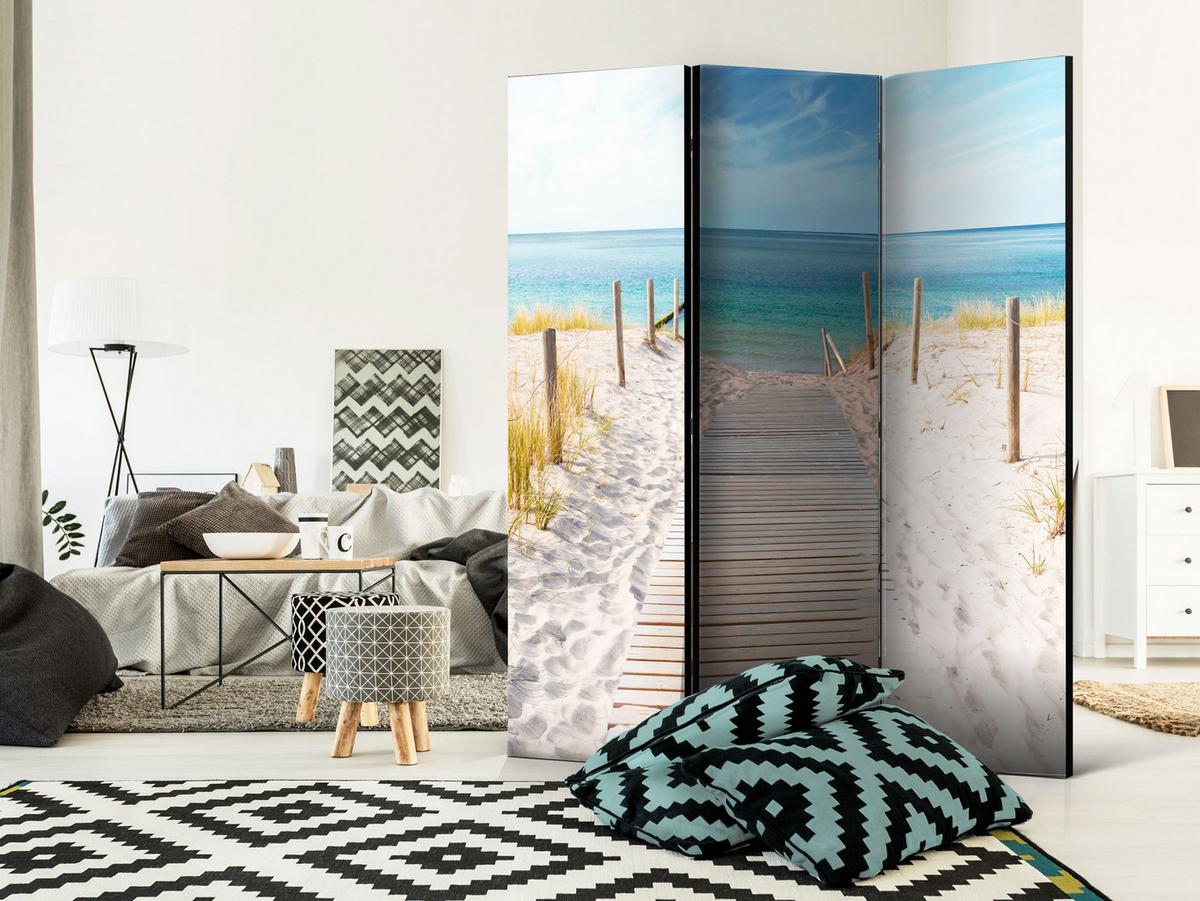 PARAVENT Beidseitig Bedruckter 3-tlg 135x172 cm Meer Strand und D nen - Multicolor, Holz/Textil (135/172/3cm) - Muralo