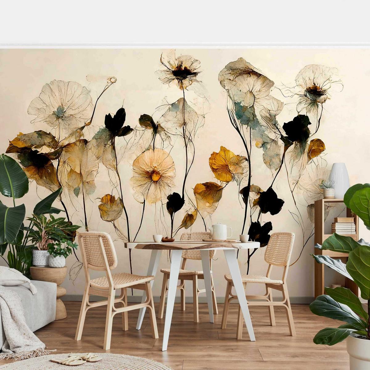 FOTOTAPETE Warme Blüten 288/190 cm - Eichefarben, Papier (288/190cm) - Bilderwelten