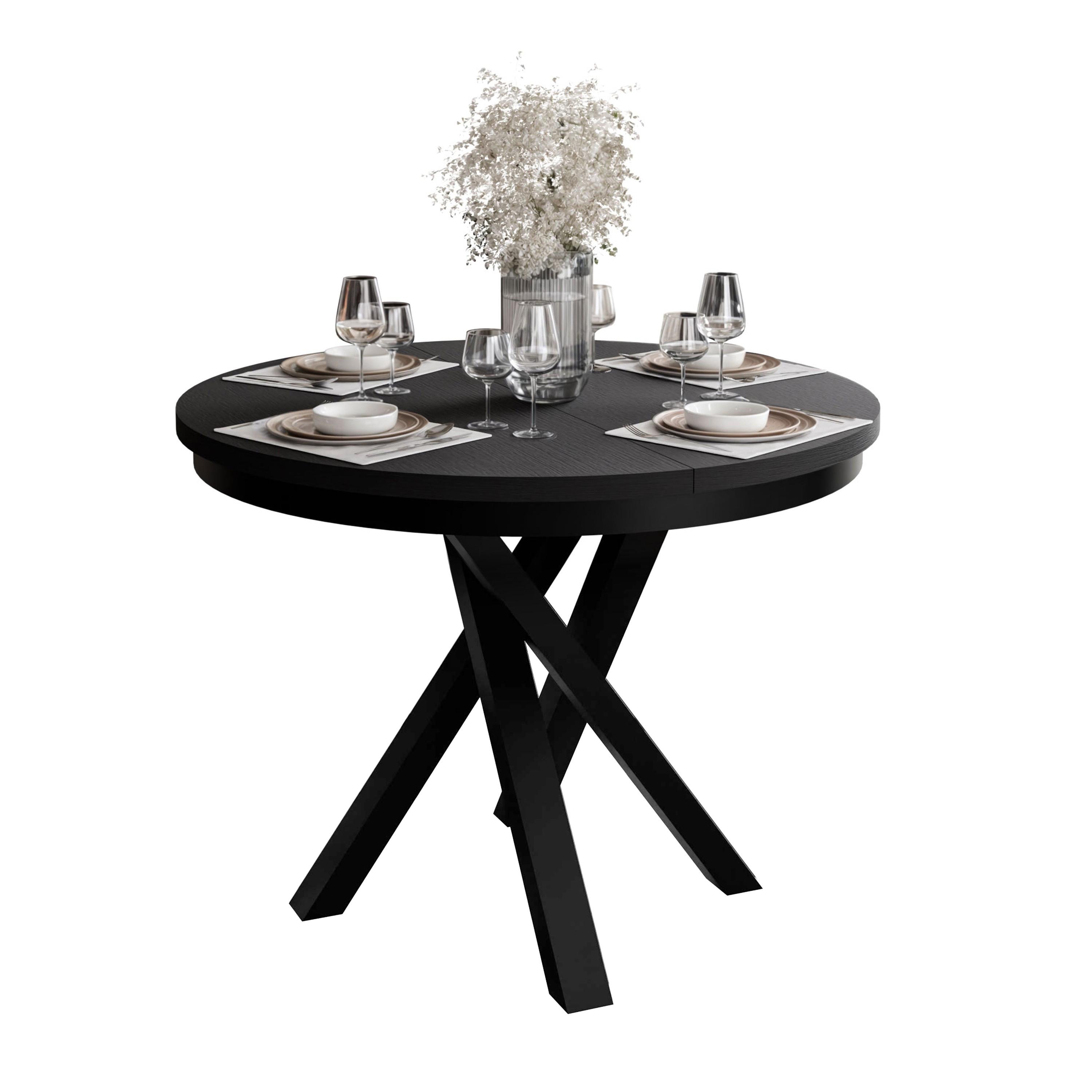 ESSTISCH LUMI, Schwarz - Schwarz, Holzwerkstoff (100/100/75cm) - Lookway