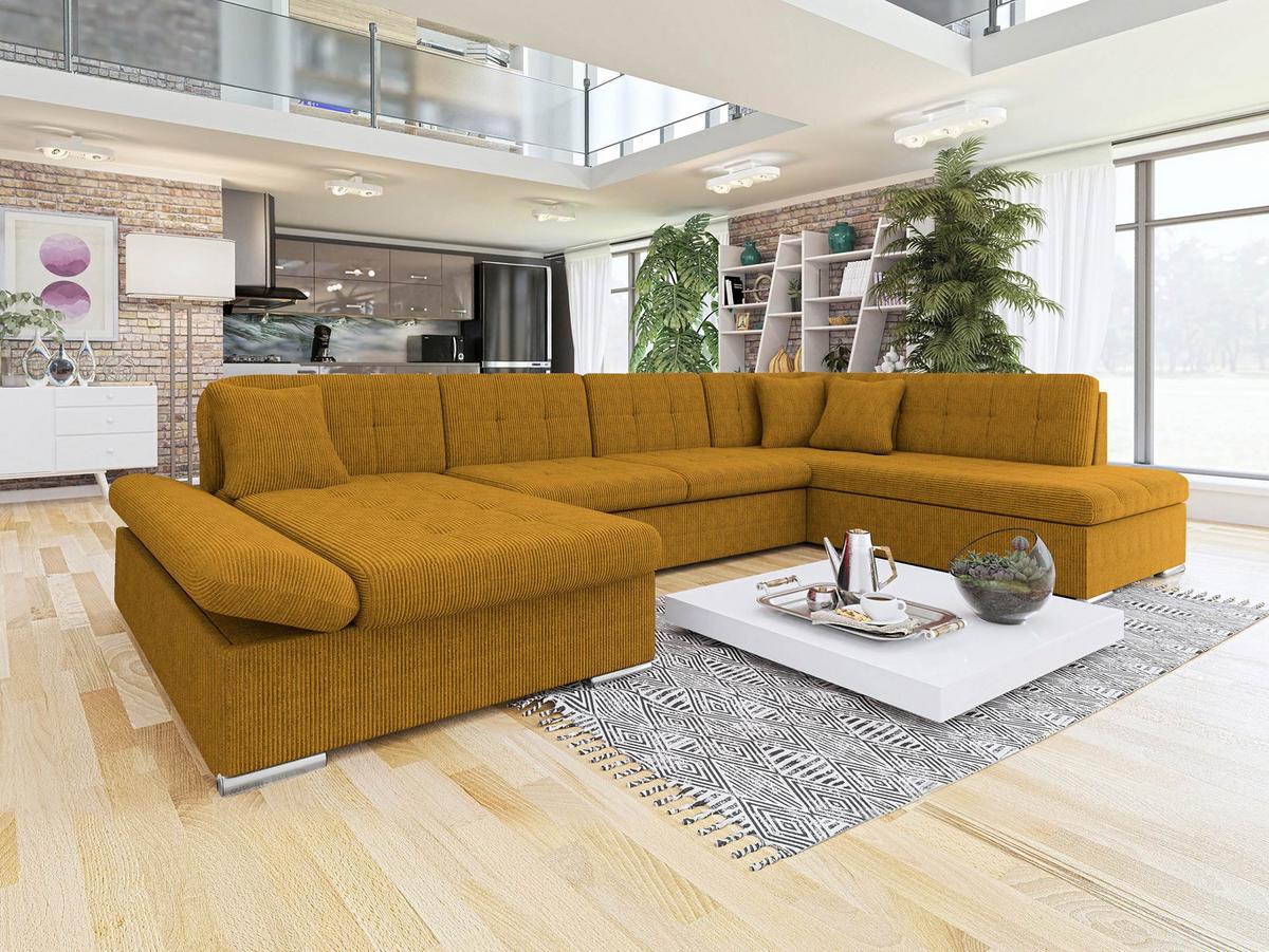 WOHNLANDSCHAFT Bergen Cord, Seite: Links - Silberfarben/Bronzefarben, Holz/Textil (345/76/205cm) - MIRJAN24