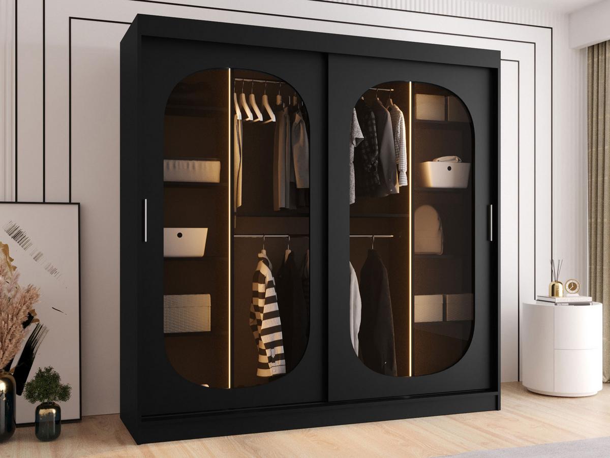SCHWEBETÜRENSCHRANK Bahrajn 200 mit LED Beleuchtung - Silberfarben/Schwarz, Holzwerkstoff/Kunststoff (200/200/62cm) - MIRJAN24