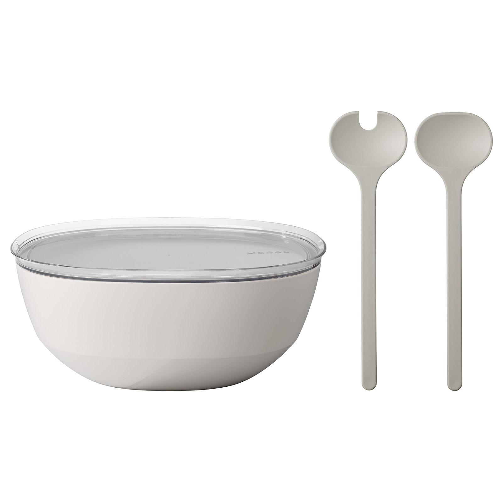 SERVIERSCHALE MIT DECKEL & SALATBESTECK Silueta Nordic White 5000 ml - Weiß, Kunststoff (30.1cm) - Mepal