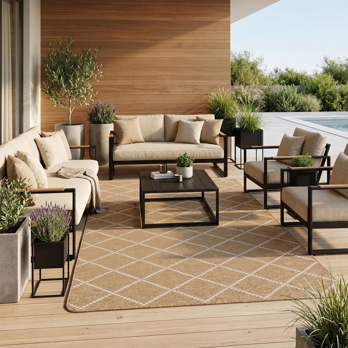 IN- UND OUTDOOR TEPPICH BEIDSEITIG NEWPORT DESIGN - Beige, Textil (133/133cm) - Snapstyle