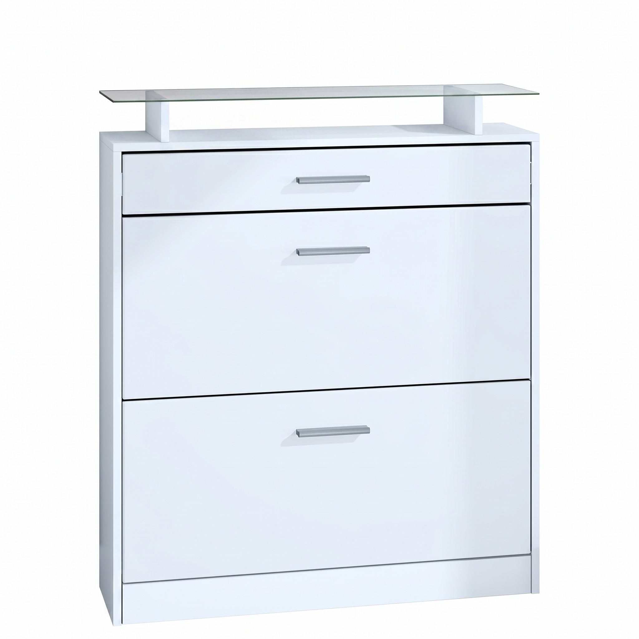 SCHUHSCHRANK Loret Front in Weiß matt - Weiß, Holzwerkstoff (89/104/23cm) - Vladon