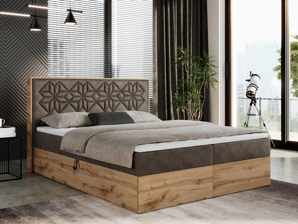 BOXBETT NESSI - 120/200 Braun Velvet - H3 - Braun, Holz/Textil (120/200cm) - MKS