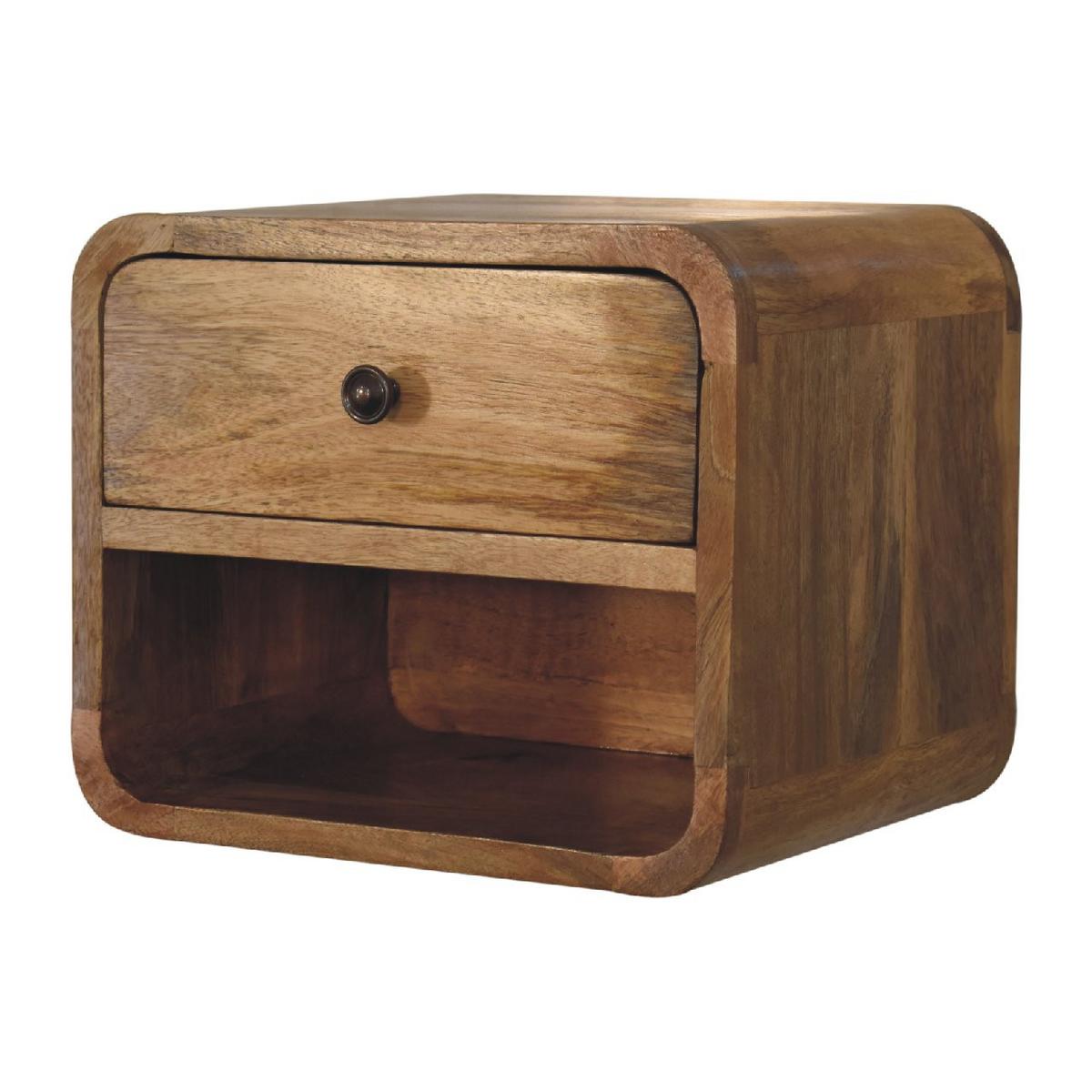 NACHTTISCH und Wandhalterungsfunktion, 1 Schublade, 1 Offenes Fach, Beige - Messingfarben/Braun, Holz/Metall (30/25/25cm) - Artisan Furniture