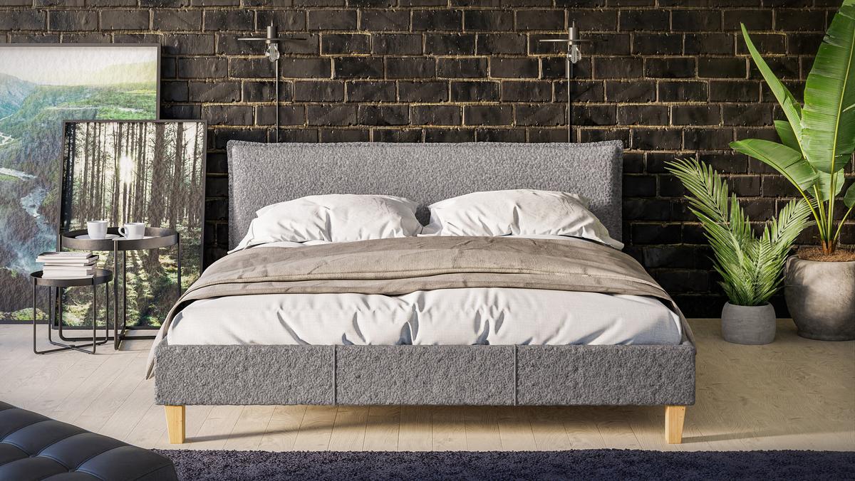 POLSTERBETT Arles 160/200 cm Boucle Stoff - Hellbraun/Grau, Holz/Textil (160/200cm) - S-Style Möbel