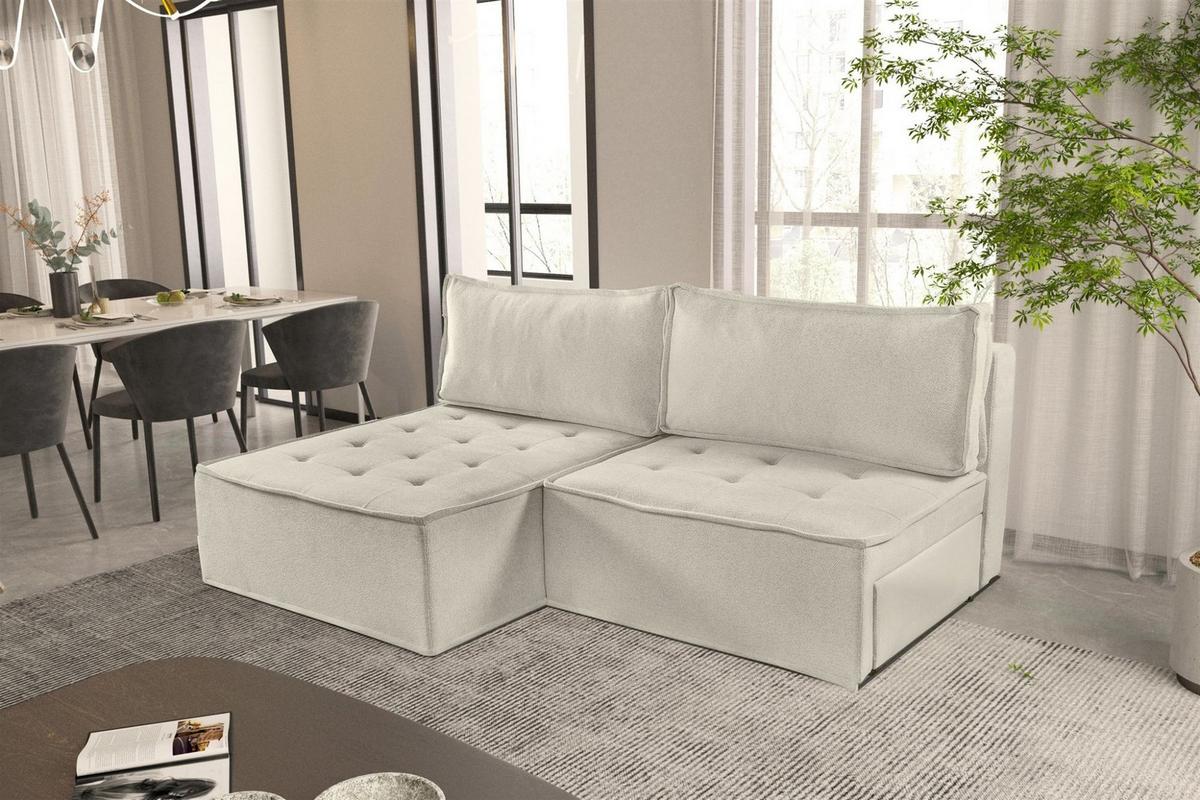 ECKSOFA Schlafsofa Amalia In Raven - Creme, Holzwerkstoff/Textil (200/140cm) - Fun Möbel
