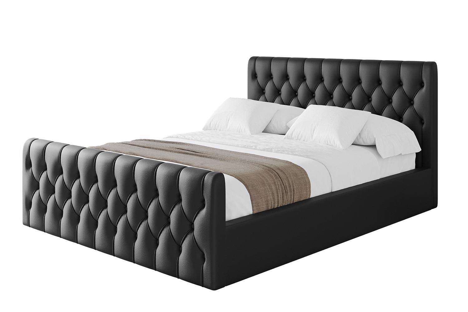 POLSTERBETT mit Bettkasten, Fußteil und Lattenrost, Boxbett ohne Matratze - RENO-Z 180x200 Schwarz Kunstleder - Schwarz Hochglanz, Holzwerkstoff/Textil (180/200cm) - ALTDECOR