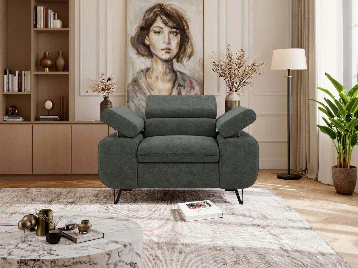 SESSEL PETER 1 - Dunkelgrau Stukture - Dunkelgrau/Anthrazit, Textil/Metall (126/76/99cm) - MKS
