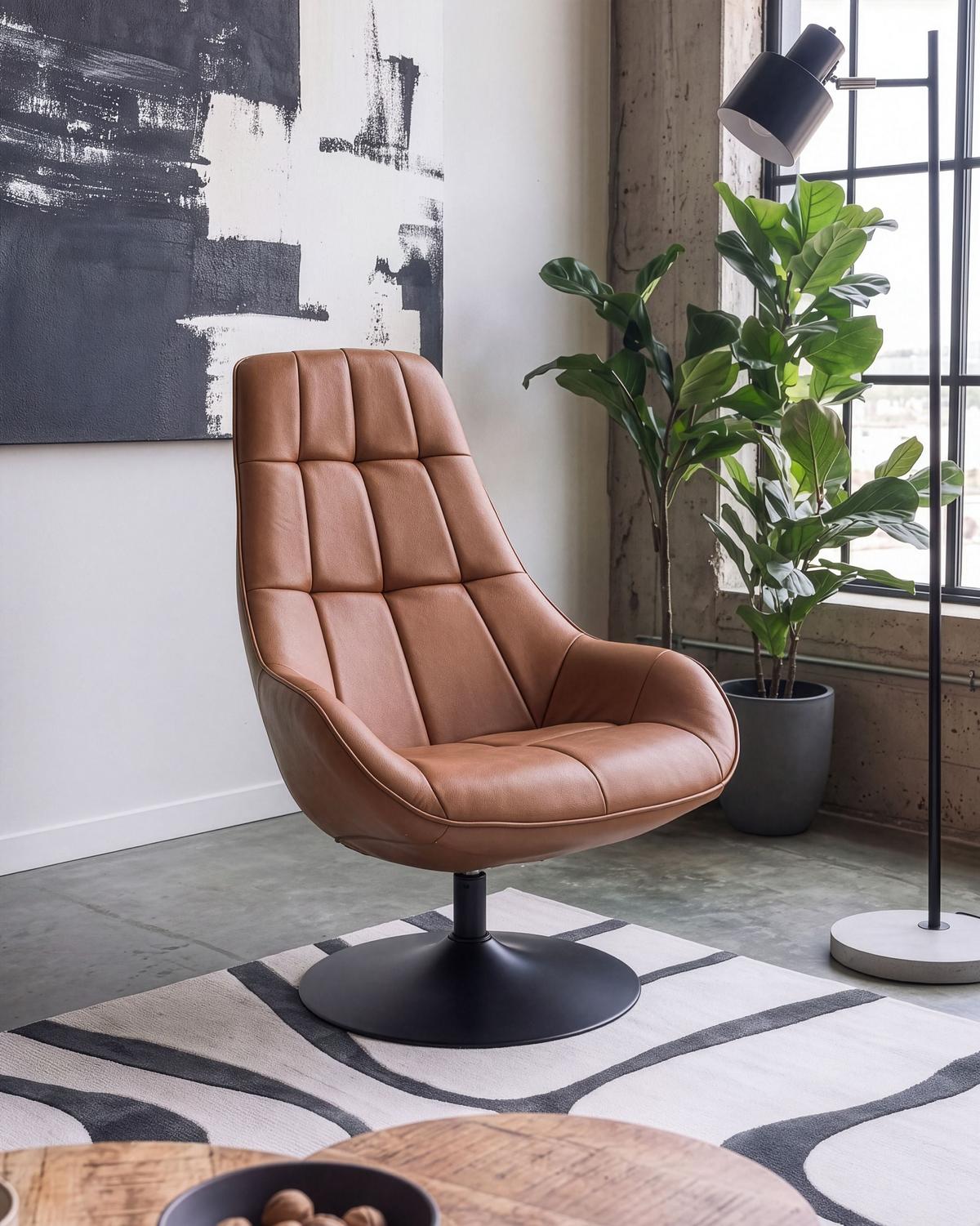 DREHSESSEL Kunstleder Braun Marstrand - Schwarz/Braun, Kunststoff/Metall (65/99/82cm) - Beliani