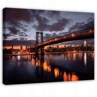 LEINWANDBILD Brücke Stadt Orange 60x40 cm - Multicolor, Holzwerkstoff (60/40cm) - Wallarena