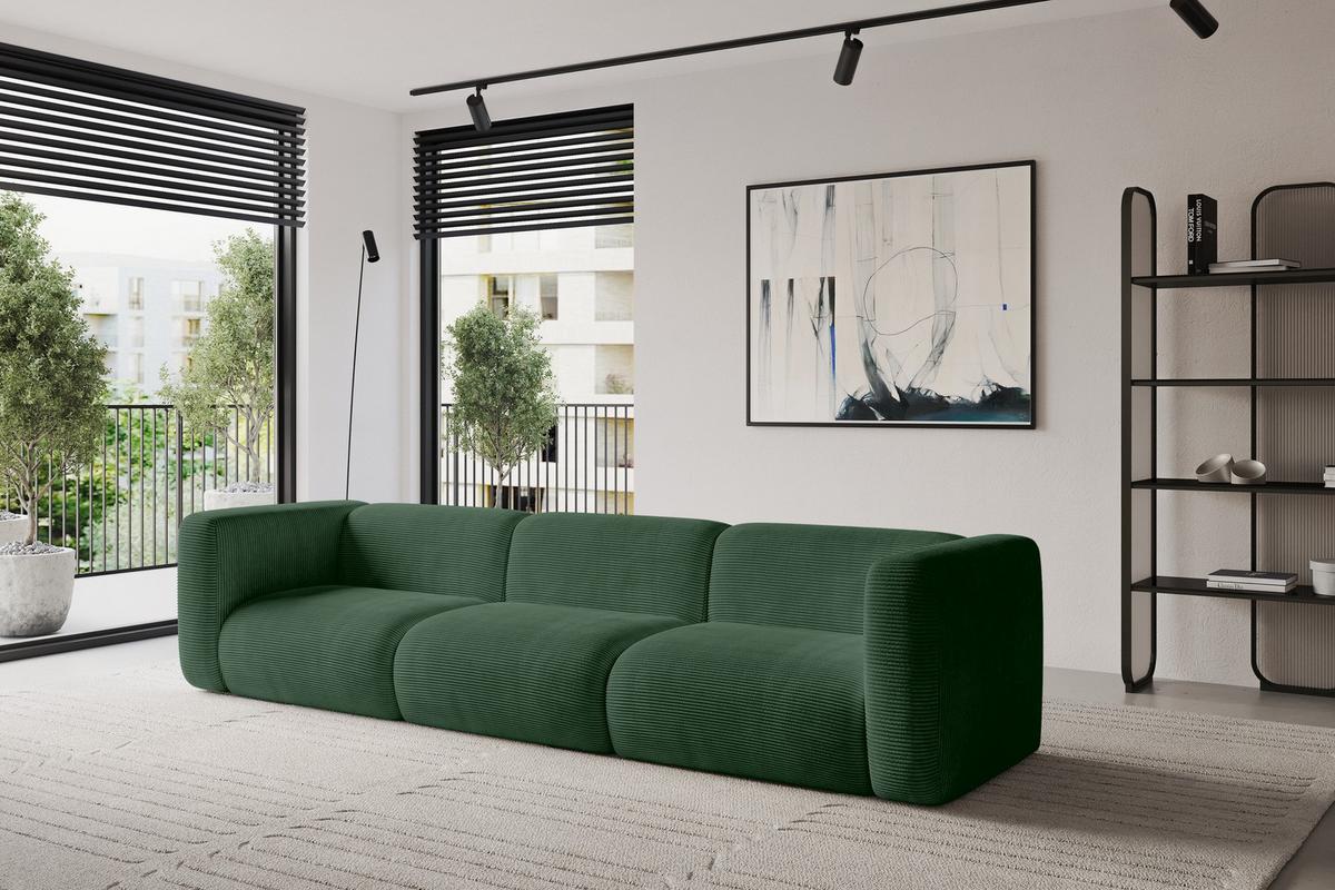 MODULARES Sofa 3-SITZER MIRA-S2 319x89x70 Grün cm Cord - Salbeigrün/Schwarz, Holzwerkstoff/Kunststoff (319/70/89cm) - ALTDECOR