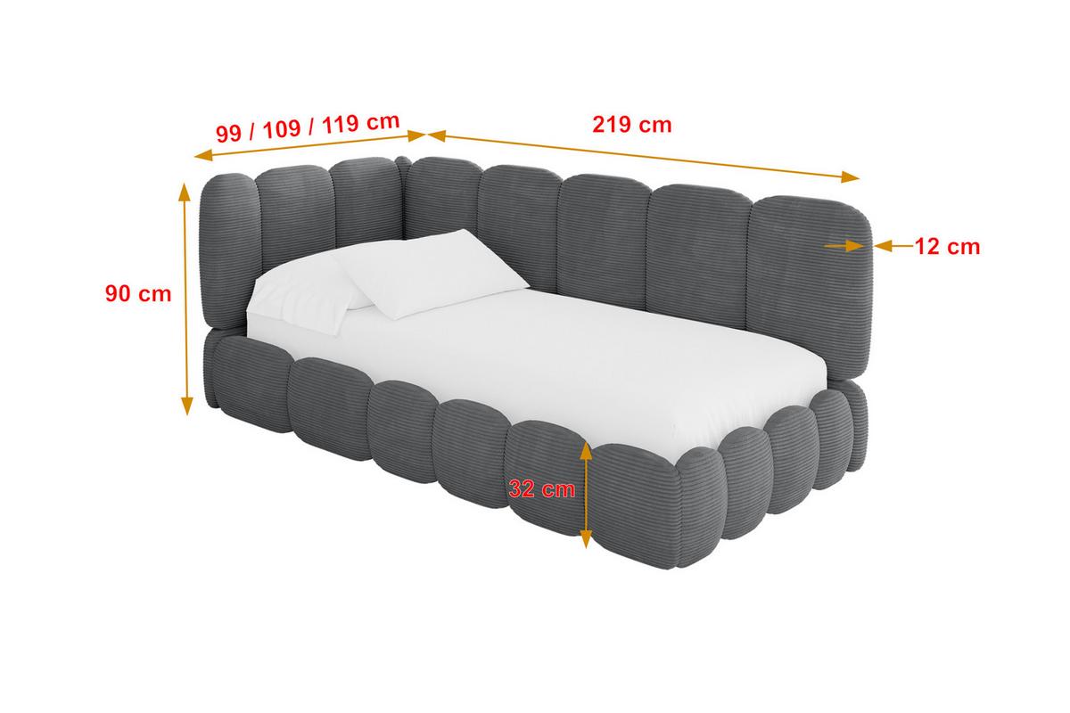 EINZELLBETT Jugendbett mit Bettkasten, Rechts - AVRY 80x200 Dunkelgrau - Schieferfarben, Holzwerkstoff/Textil (80/200cm) - ALTDECOR