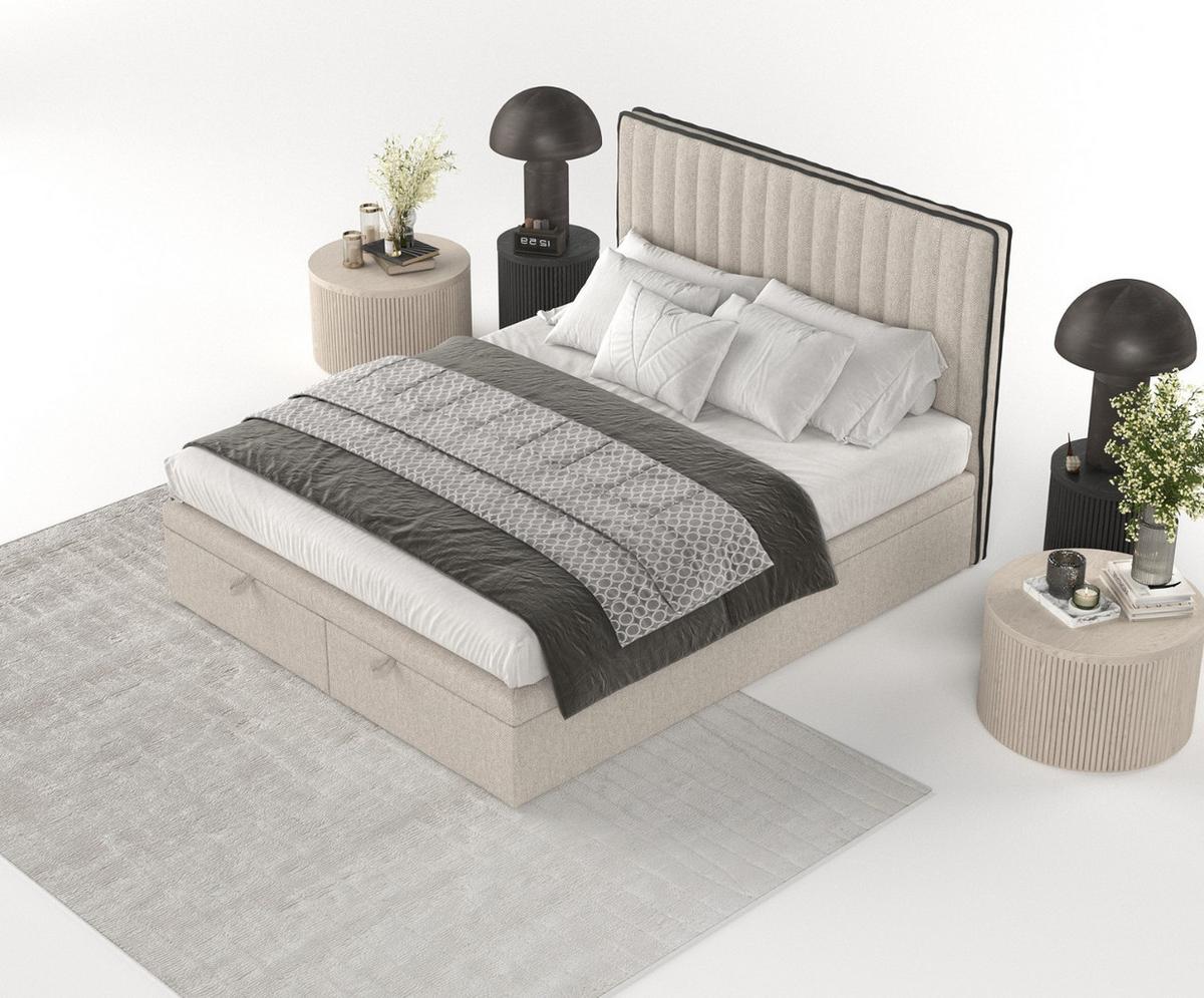 POLSTERBETT Keva mit Stauraum 120/200 cm Hellbeige im Megan Stoff - Sandfarben/Schwarz, Holz/Holzwerkstoff (120/200cm) - AltaBeds