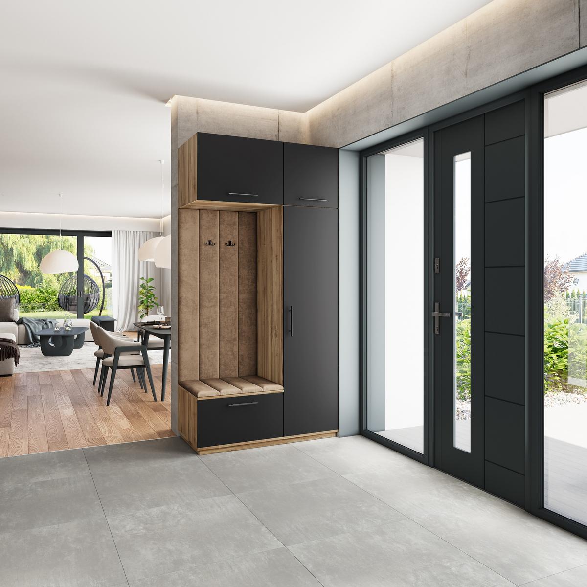 GARDEROBENSCHRANK REMA 120/240/60 cm Modern Garderobe-Set Eiche Wotan - Eiche Wotan/Schwarz, Holzwerkstoff (120/240/60cm) - MASSENO