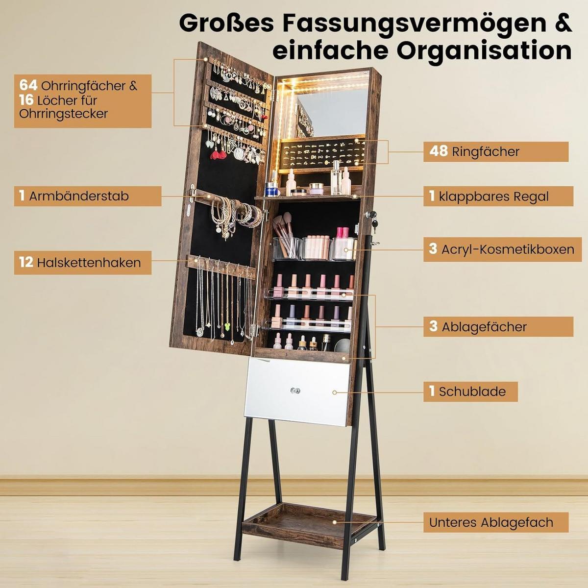 SCHMUCKSCHRANK 166cm Braun - Braun, Holz (41/166/35cm) - COSTWAY