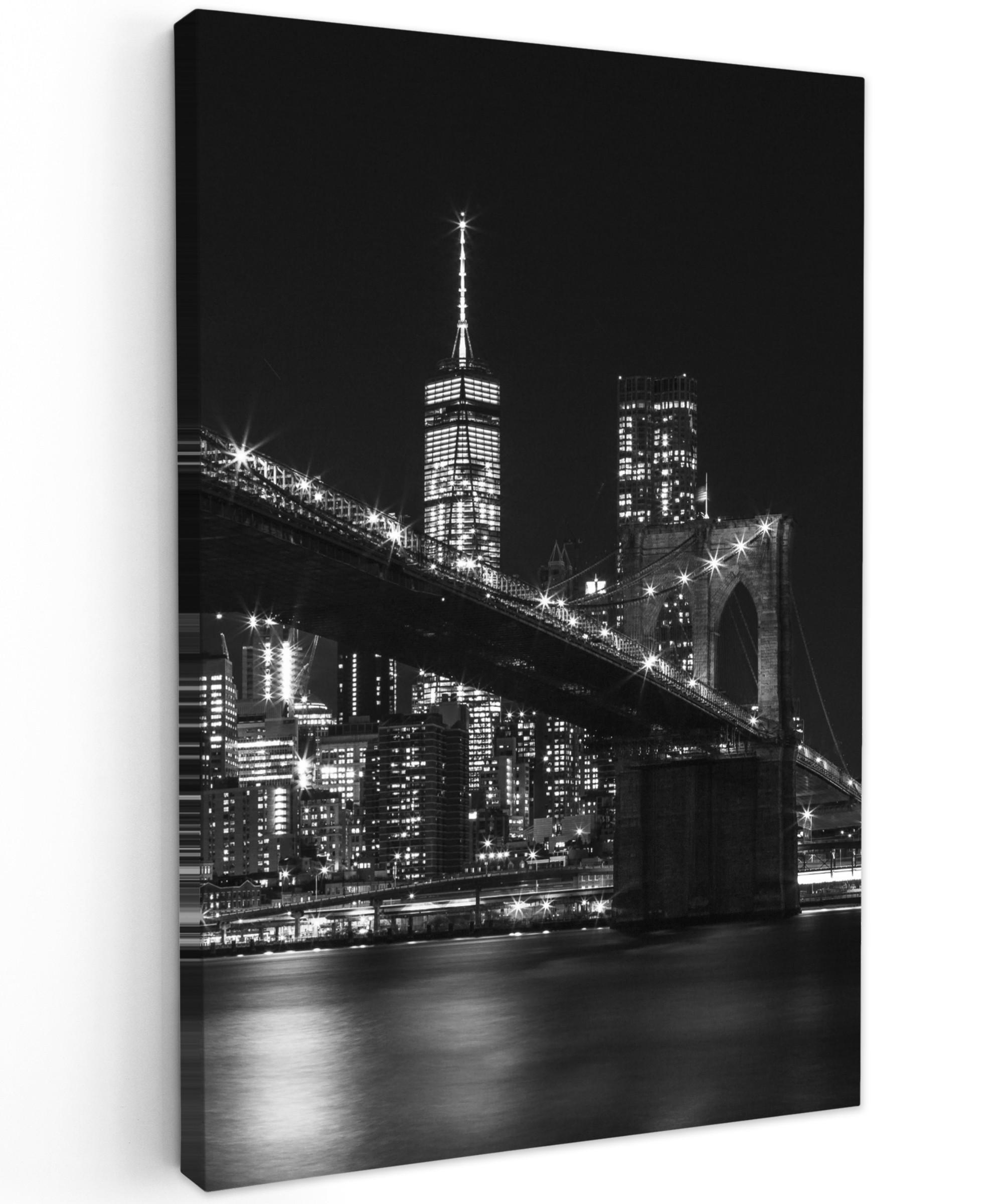LEINWANDBILD New York - Brooklyn - Brücke Deko XXL 80x120 cm - Schwarz, Textil (80/120cm) - MuchoWow