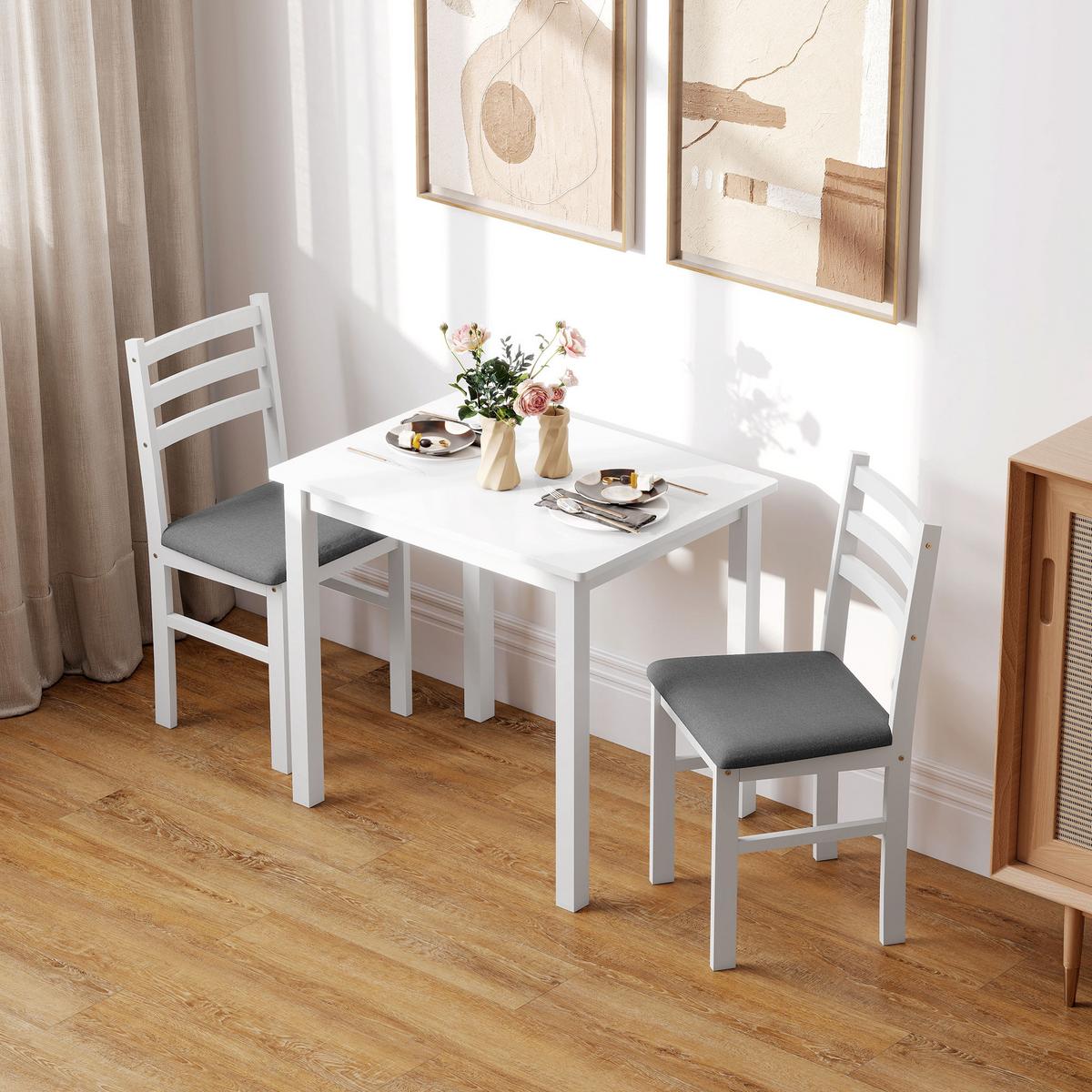 ESSGRUPPE 3er Set Kautschukholz MDF Weiß - Weiß/Grau, Holz/Textil (60/74.5/80cm) - HOMCOM