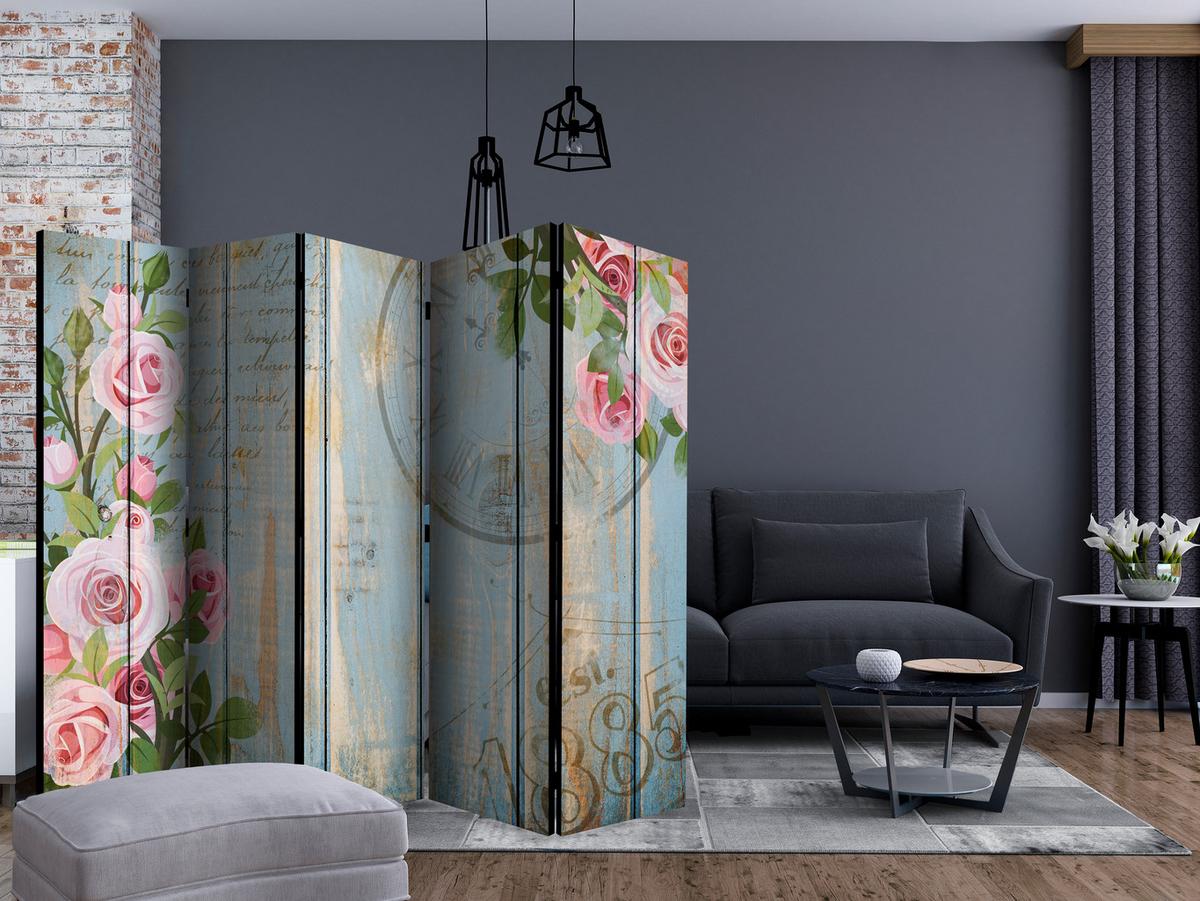 PARAVENT 5-tlg 225x172 cm Rosen Blumen - Multicolor, Holz/Textil (225/172/3cm) - Muralo