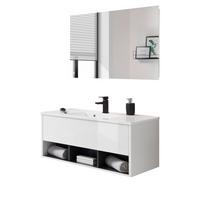 BADMÖBEL-SET weiß Hochglanz, grau 100 cm 2-teilig mit Waschbecken und LED Beleuchtung - Weiß Hochglanz/Grau, Glas/Holzwerkstoff (100/190/190cm) - Furn.Design