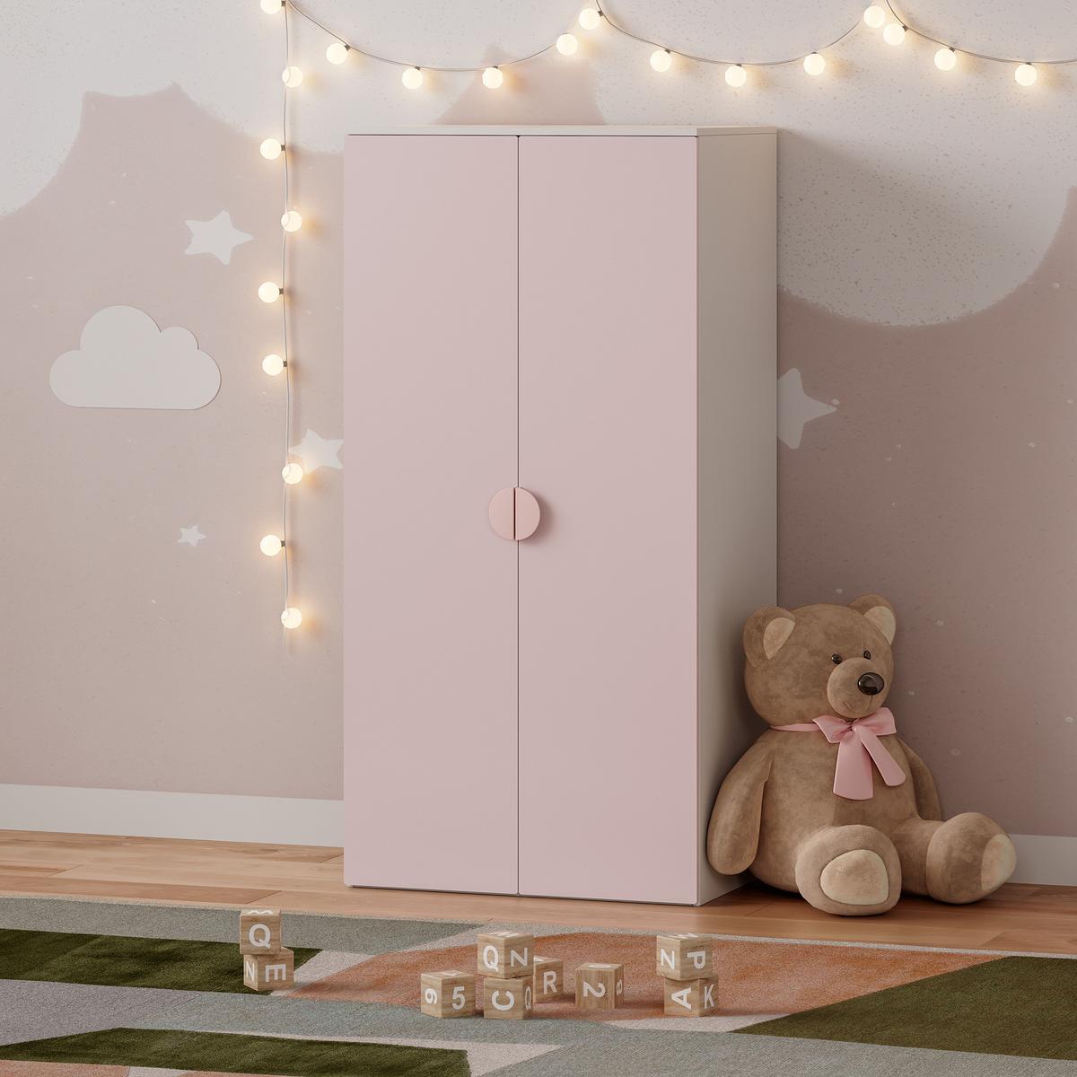 KINDERKLEIDERSCHRANK Sandnes II. - Weiß/Rosa, Holzwerkstoff (40/123/60cm) - [en.casa]