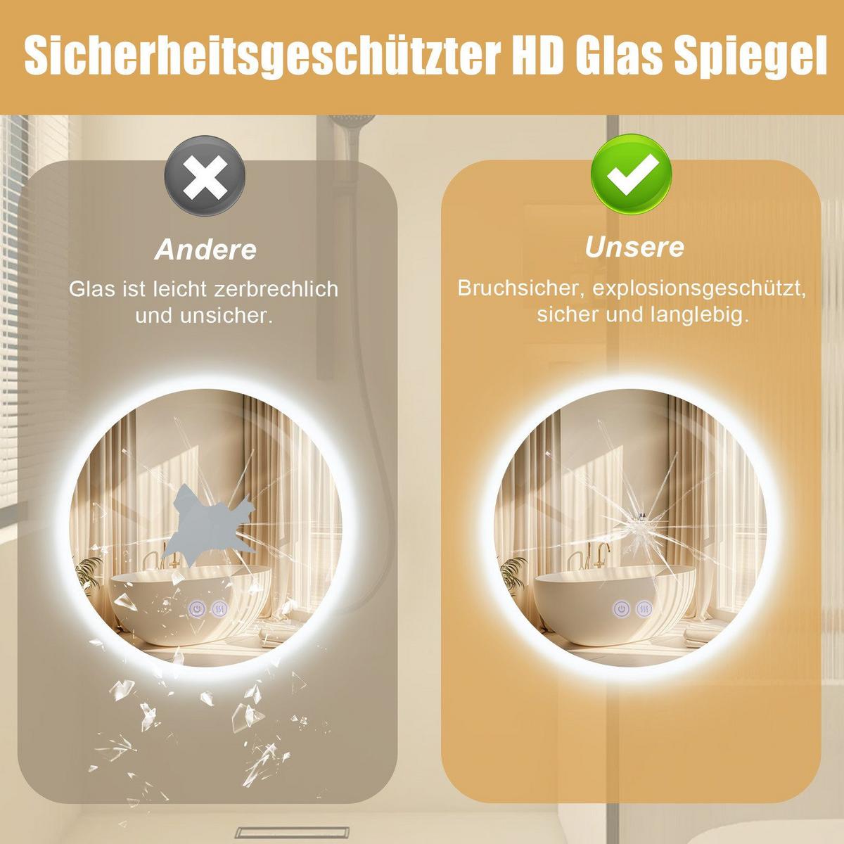 BADEZIMMERSPIEGEL Redman mit LED-Leuchte Ø50 cm - Weiß, Glas (50/3.3/50cm) - Nettlife