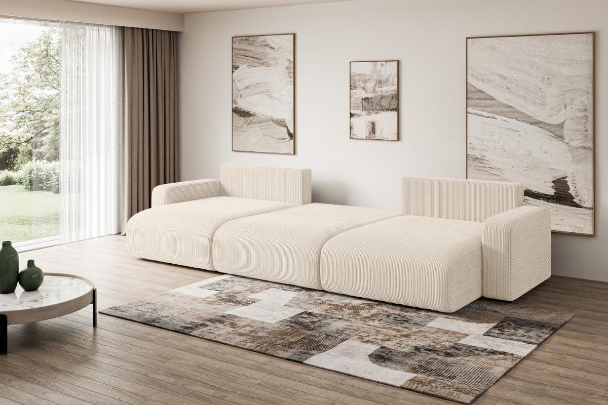 WOHNLANDSCHAFT mit Schlaffunktion und Bettkasten KLEEA-U - 347x143x83 cm Beige Cord - Beige/Schwarz, Holzwerkstoff/Kunststoff (347/83/143cm) - ALTDECOR
