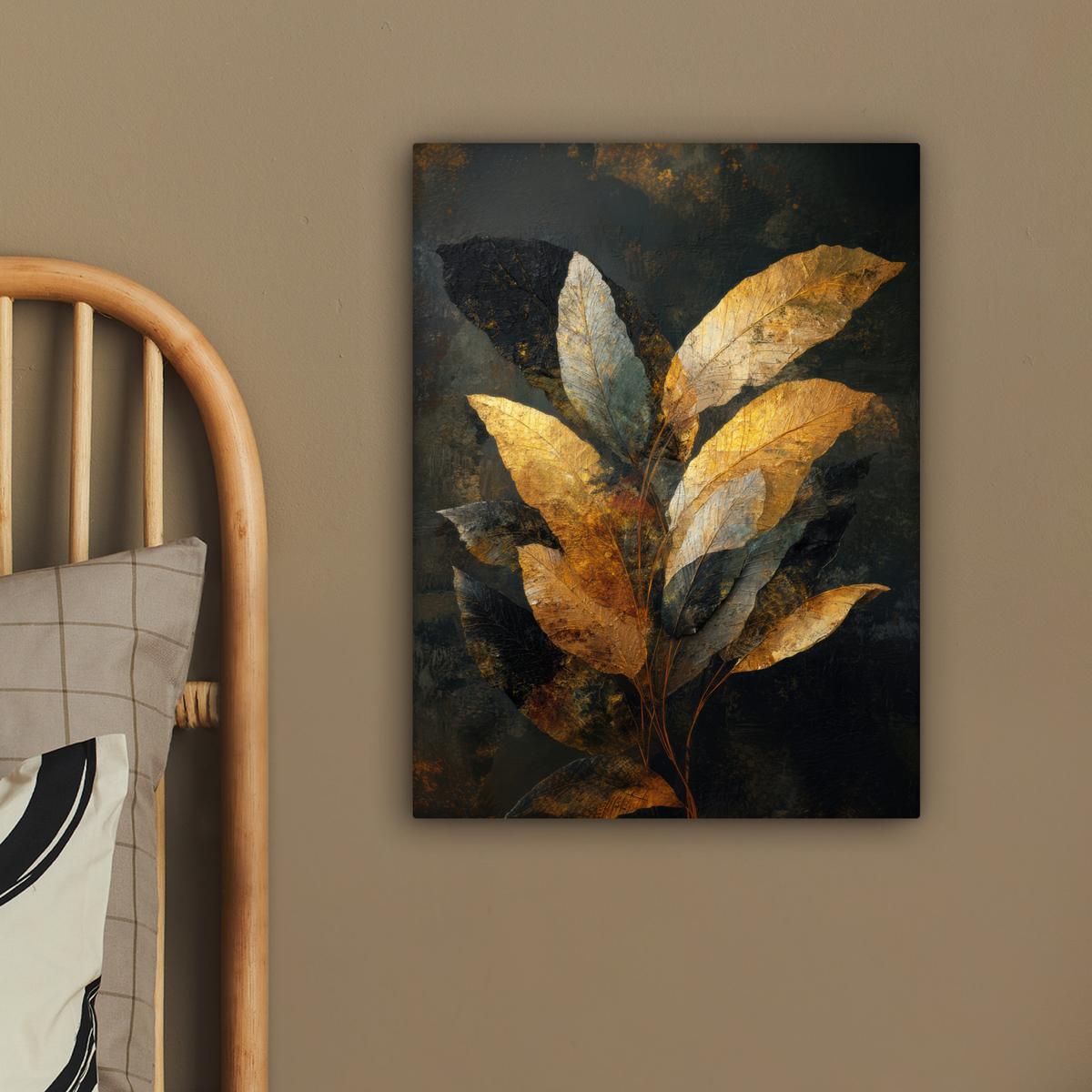 LEINWANDBILD Golden Leaf Komposition - Botanical Luxury Room Decor 30x40 cm - Goldfarben/Schwarz, Textil (30/40cm) - MuchoWow