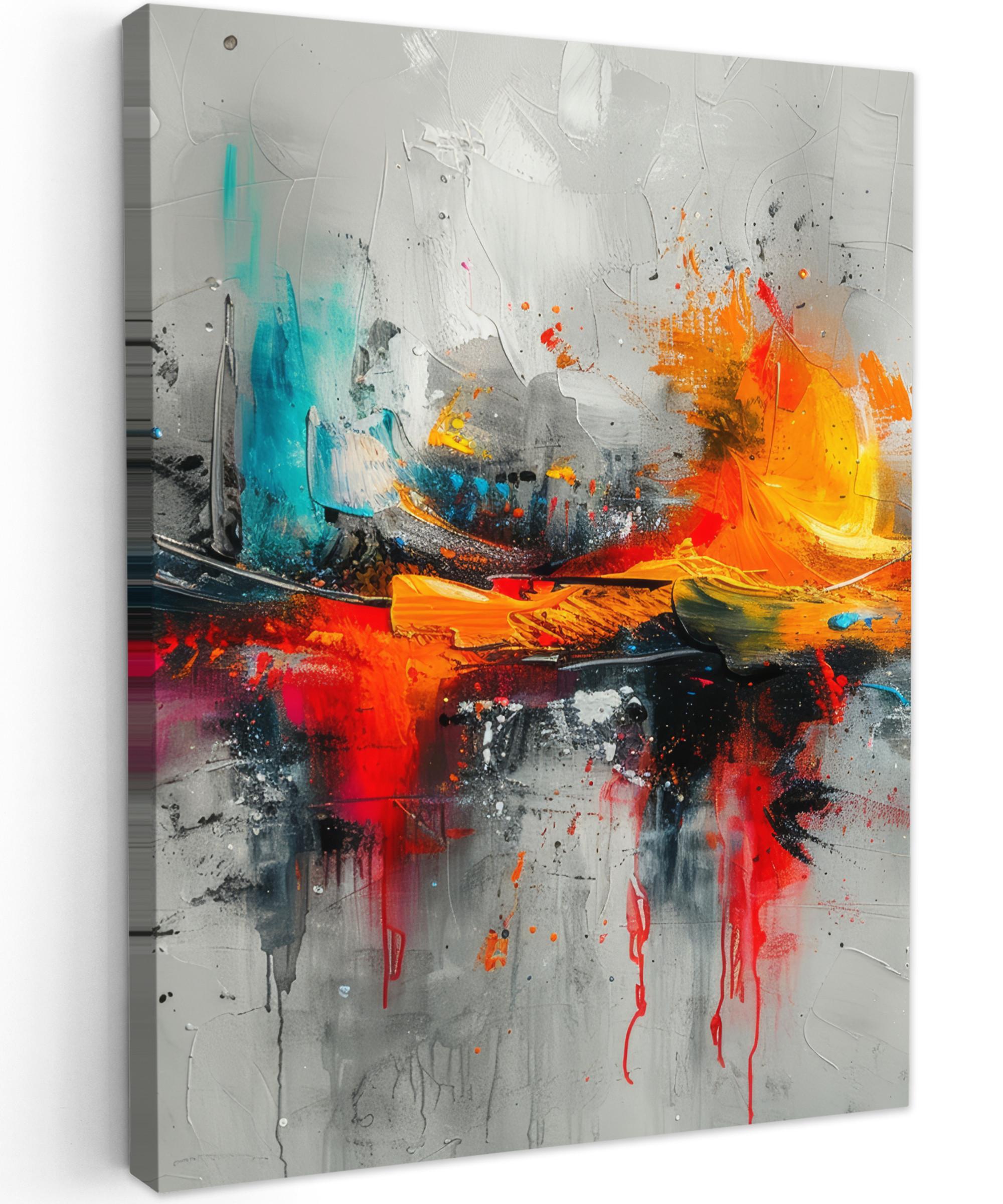 LEINWANDBILD Moderne Kunst - Orange - Grau - Abstrakt Wandbild Wohnzimmer 60x80 cm - Hellgrau, Textil (60/80cm) - MuchoWow