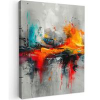 LEINWANDBILD Moderne Kunst - Orange - Grau - Abstrakt Wandbild Wohnzimmer 60x80 cm - Hellgrau, Textil (60/80cm) - MuchoWow