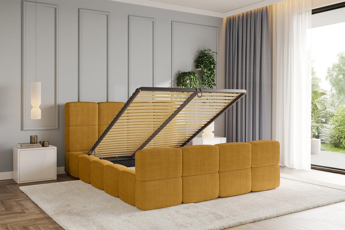 POLSTERBETT mit Bettkasten und Lattenrost, Bett mit Kopfteil, Boxbett ohne Matratze, Doppelbett mit Stauraum - NATA-Z 120x200 Senfgelb - Kupferfarben, Holzwerkstoff/Textil (120/200cm) - ALTDECOR