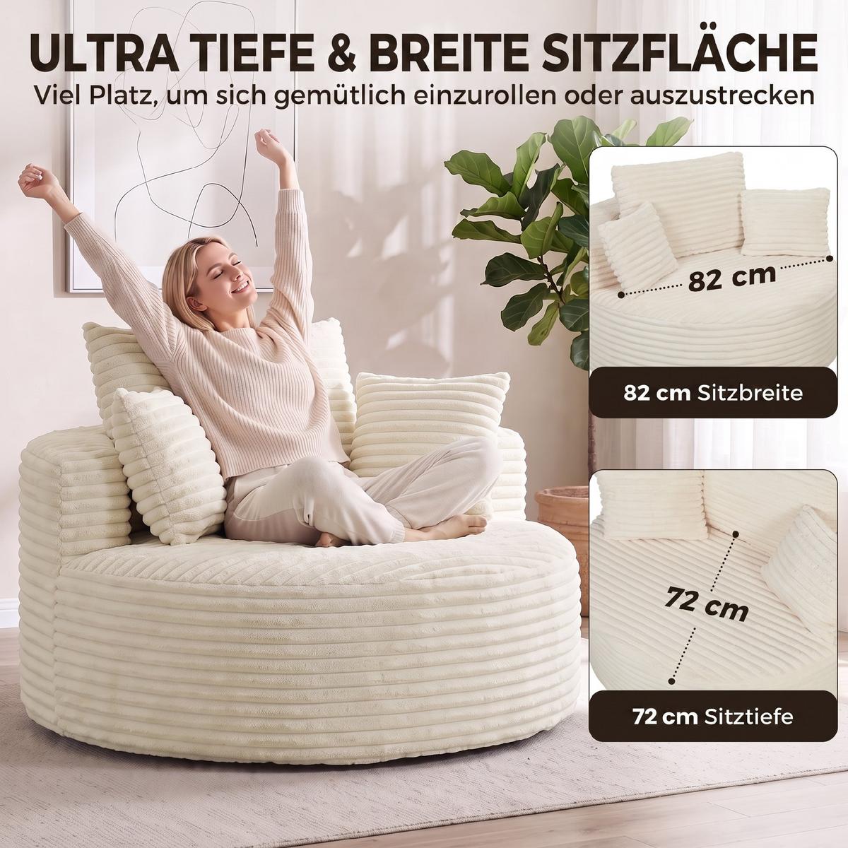 SESSEL Polyester Creme - Creme, Textil (130/82/130cm) - HOMCOM