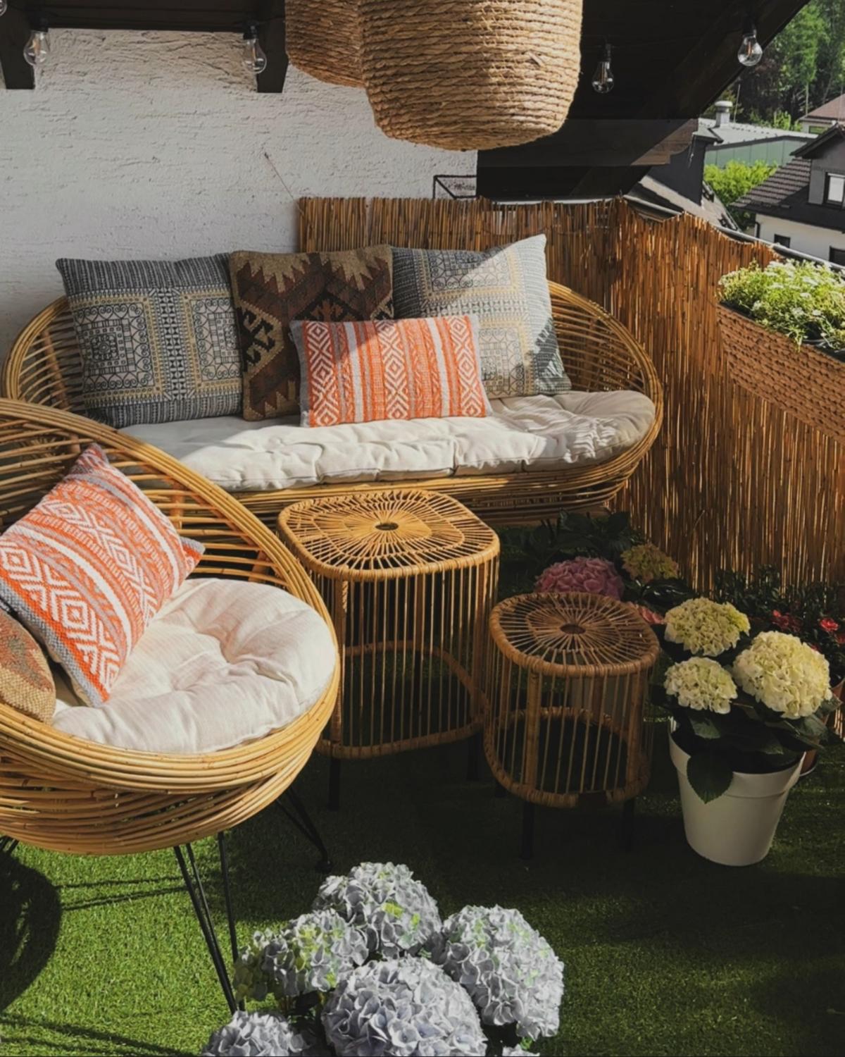 3-SITZER LOUNGE SET Rattan Natürlich Maratea/Cesenatico - Naturfarben, Naturmaterialen - Beliani