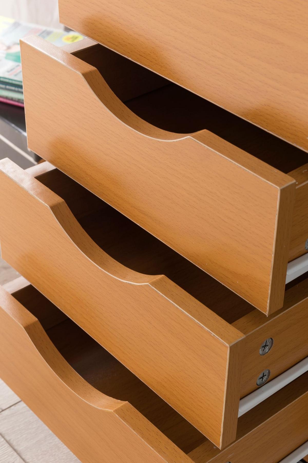 ROLLCONTAINER – Buche, 5 Schubladen, Schreibtischcontainer, Rollen - Schwarz/Braun, Holz/Kunststoff (33/64/38cm) - KADIMA DESIGN