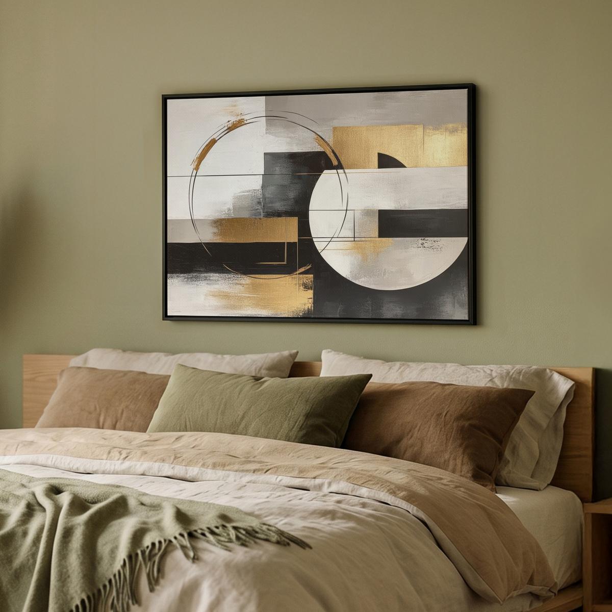 LEINWAND Bilder mit Rahmen - Abstrakt - Gold - Silber - Formen - Ästhetik - 80x60 - Multicolor, Textil (80/60cm) - MuchoWow