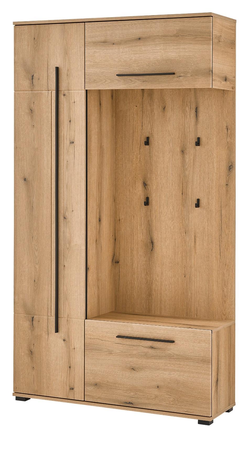 KOMPAKTGARDEROBE Evoke Eiche 111 x 200 cm, Garderobe mit Soft-Close - Eichefarben/Schwarz, Holzwerkstoff/Kunststoff (111/200/37cm) - Furn.Design