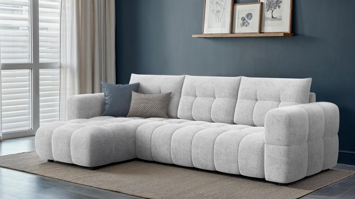ECKSOFA CLOUDI 4-Sitzer links, hellgrau - Hellgrau/Schwarz, Holz/Textil (294/160cm) - Wozimo