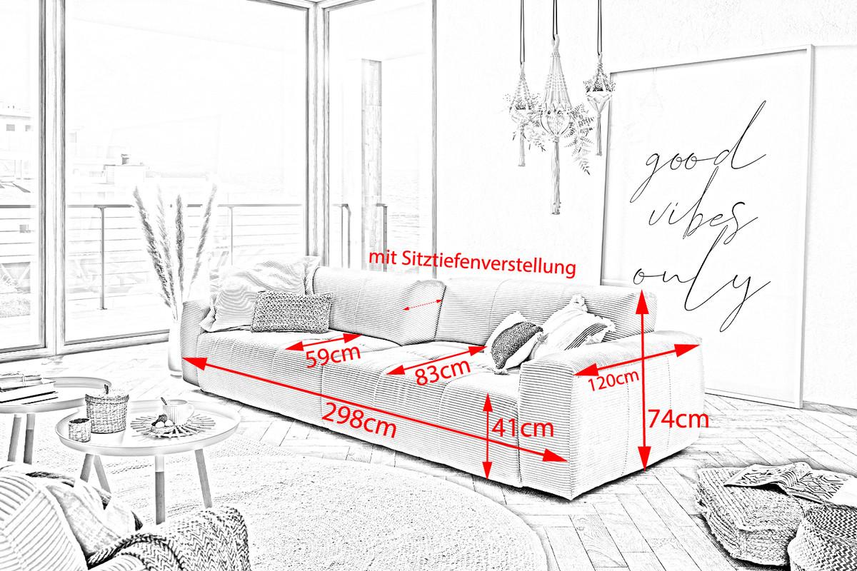 SOFA MIT SITZTIEFENVERSTELLUNG PALACE Silber Webstoff Relaxfunktion - Silberfarben, Textil (298/74/120cm) - KAWOLA