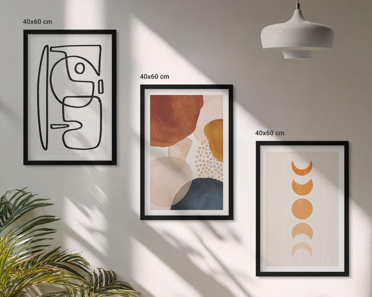BILDER SET 3er Set - 40x60 cm Schwarzer Rahmen - Abstrakte Farbdekorationen - Schwarz, Kunststoff (40/60cm) - TULUP